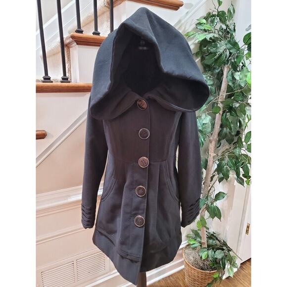 Jolt Women's Black Polyester Long Sleeve Buttons Front Casual Jacket Coat Size M - Picture 7 of 11